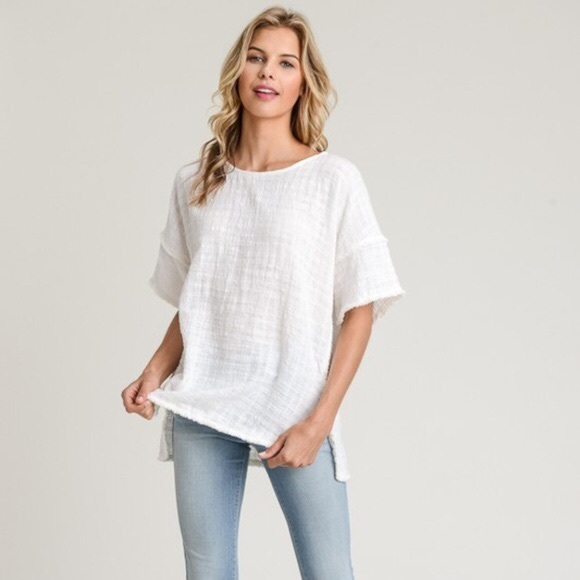 Tops - WHITE COTTON GAUZE TOP